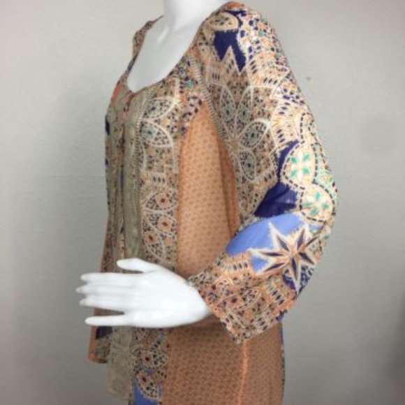 Anthropologie Meadow Rue Silk Crochet Flower Boho Blouse - Picture 6 of 8